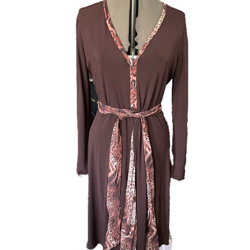 Brown Long Sleeve Convertible Dream Dress with Animal Print Accents.  XL